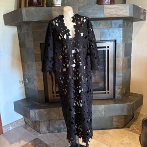 Anthropologie Boho Black Floral Lace Caftan OSFA NWT